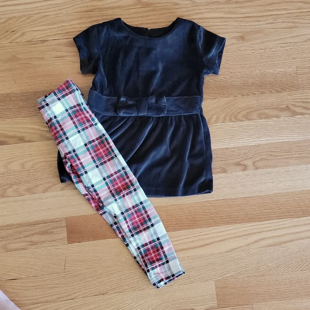 Carter's Girls Holiday Black Tunic Top Plaid Leggings